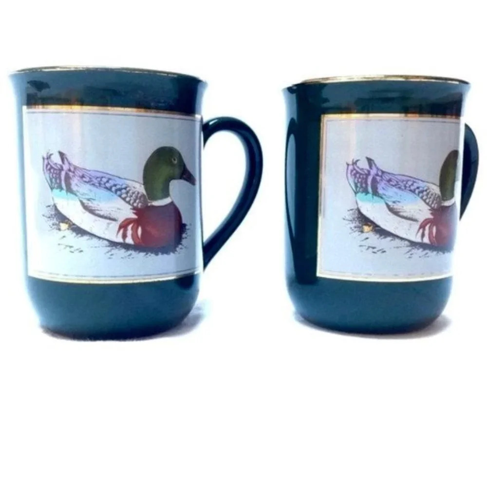 Otagiri Japan Swimming Mallard Duck Coffee‎ Cup Set of 2 Holiday Gift Bird
